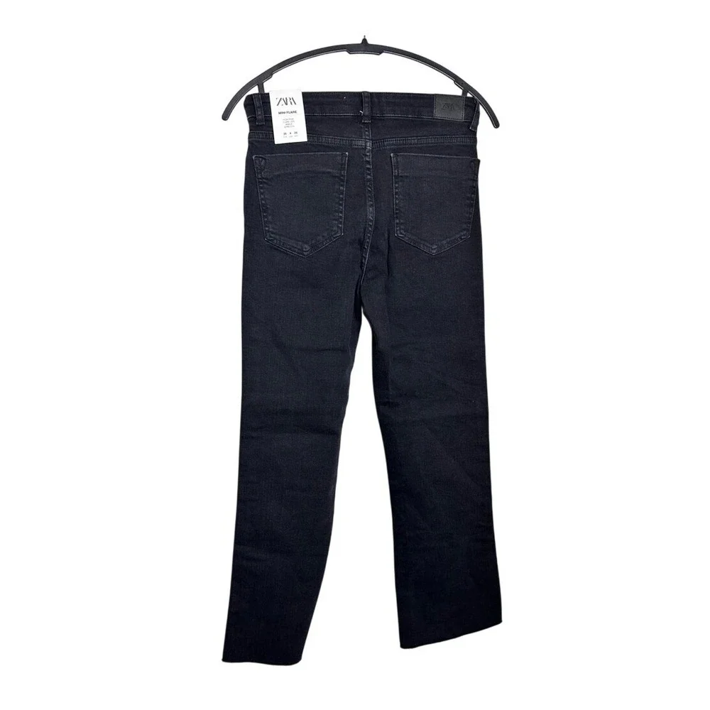 Zara Mini Flare High Rise‎ Ankle Jeans Black Raw Hem 6147/121 Womens Size 4